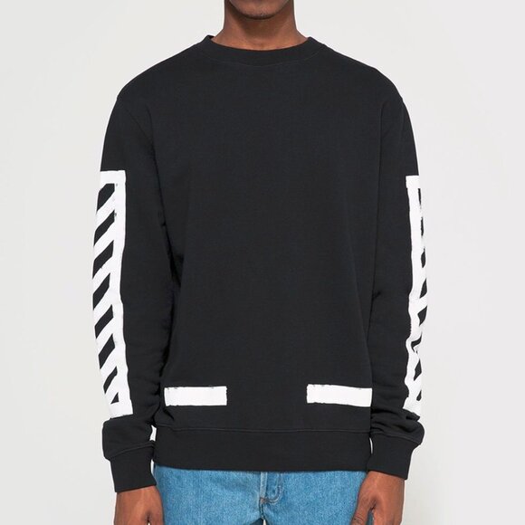 Off-White Black & White Brushed Diagonals Crewneck Sweatshirt - Picture 1 of 10